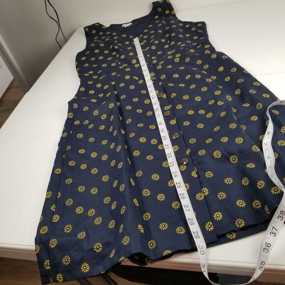 J Crew Navy Blue Yellow Flowers Sleeveless Linen Blend Dress Lovely Size 8 - Picture 7 of 9